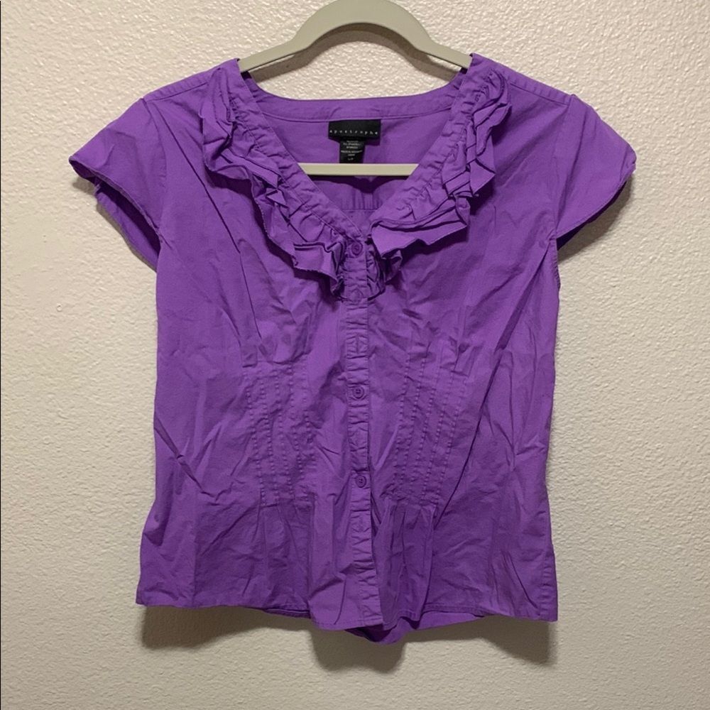 Apostrophe Purple Ruffled Bib Collar Blouse